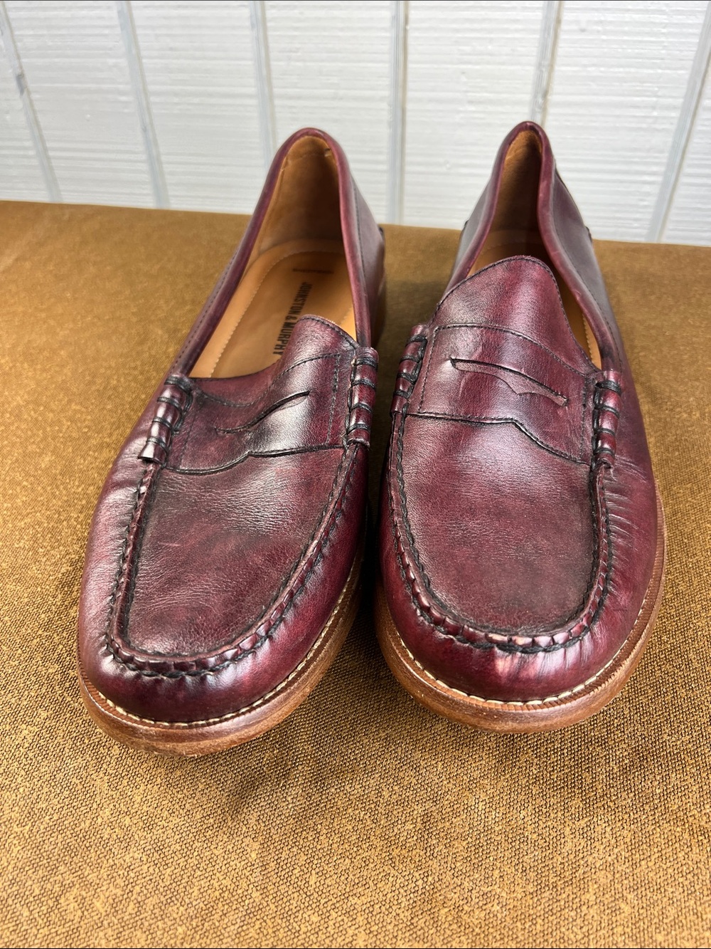 Johnston & Murphy Men's Burgundy Leather Penny Loafers